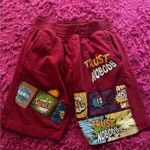 Comic Print Kids Red Shorts